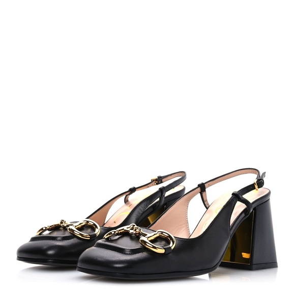 Gucci Black Leather Horsebit Block Heel Pumps - Picture 1 of 8